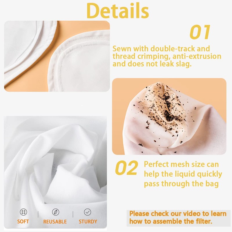 4 PCS Extra Fine Mesh Strainer Bags with Handle, Reusable