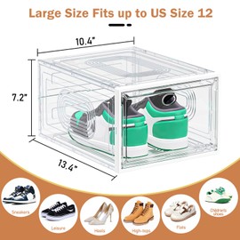 caktraie 6 Pack Thicken Shoe Organizer Stackable,Upgraded Sturdy Shoe Storage Box with Magnetic Door,Shoe Containers for Sneaker Display,White