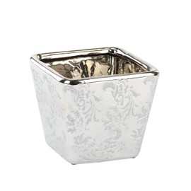 Napco 22079 Electroplated Square Ceramic Planter/Cache Pot, Silver