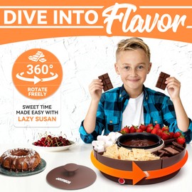 JoyMech Cheese & Chocolate Fountain Machine with 4-Section Food Trays, Candy Melting Pot for Party, Electric Fondue Pot Set, Chocolate Warmer, Hot Chocolate Maker, Brown