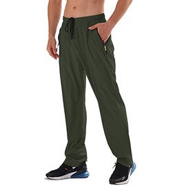 AIRIKE Men's Elastic Waist Hiking Pants Water Resistant Quick-Dry Lightweight Outdoor Sweatpants with Zipper Pockets ArmyGreen