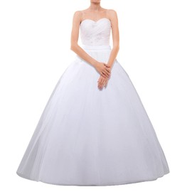 A-line Hoopless Petticoat 4 Layers Floor Length Tulle Petticoat Crinoline Underskirt Slips for Bridal Wedding Dress, White-hoopless