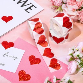 Whaline 1500Pcs Valentine's Day Stickers Roll Laser Red Heart Seal Stickers Love Heart Shape Waterproof Self-Adhesive Decals for Envelope Journal Decor Party Supplies