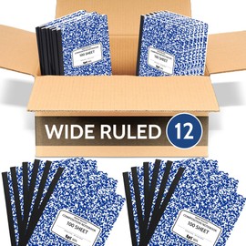 EPI 12 Pack - Blue Marble Composition Notebook - Wide Ruled 200 Page Note Book - 9.75 x 7.5 Inch Hardcover Journal with Sewn Binding for Secure Pages - Classroom Back To School Supplies