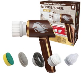 Horsepower Scrubber Gold Edition, Longer Battery Life, Electric Power, Rechargeable, Spins 350 RPM, Waterproof, 5 Brush Heads, AS SEEN ON TV, Cleans Dirt & Grime: Bathrooms, Kitchen, Indoors/Outdoors