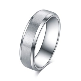 Tornito Stainless Steel Sliver Brushed Ring Wedding Band Matte Finish Beveled Polished Edge Comfort Fit for Men Women 8MM Wide Size 9