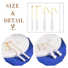 CPSLOVE Womens Girls Shell Pearl Earrings 925 Sterling Silver Earrings Baroque Style Long Pearl Earrings Drops Dangles Gold Earrings Wedding Party Earrings