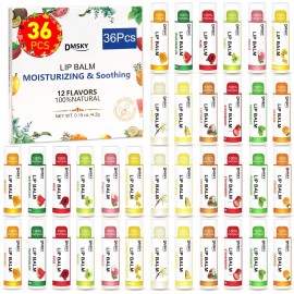 Dmsky 36 Pack Lip Balm, Natural Lip Balm Bulk with Vitamin E and Coconut Oil, Moist...