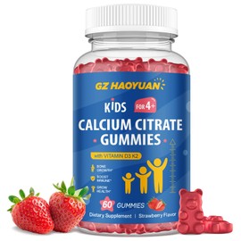 Calcium Citrate Gummies for Kids & Adults- Calcium Supplements with Vitamin D3, K2, Magnesium, Zinc for Bone, Muscle & Immune Support, Sugar Free Calcium Gummies Strawberry Flavor 60 Count