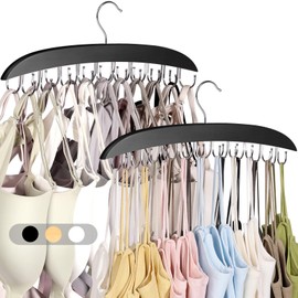 NANATI NANATI 2 Pack Bra Hangers for Closet Organizer, Wooden Tank Top Hanger, Bra Organizer with 40 Stainless Steel Hooks, Closet Organizers and Storage for Bras Camis Belts Ties, Black