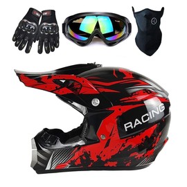 TTMiku Youth Dirt Bike Helmet, Adult Motocross Motorcycle ATV UTV Street Bike Casque Casco Combo Gloves Goggles Mask (DOT Approved), Red Camo, XL