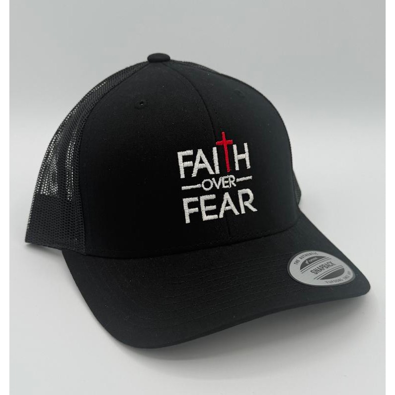 Faith Over Fear Embroidered Trucker Hat:_Grey & Black
