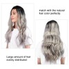 Long Curly Wavy Wigs Women Female Synthetic Hair Black Gray