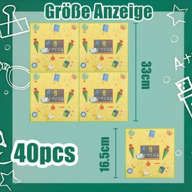 Pack of 40 Napkins First Day at School, Yellow Table Decoration for First Day at School for Young Girls, 33 x 33 cm