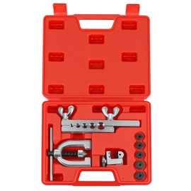 Flexzion Brake Line Flaring Tool Kit with Tubing Cutter - Single and Double Flare Tool Kit with 5 Adapters - 45 Degrees Brake Line Repair Kit for Copper, Aluminum, Brass, Magnesium, and Soft Steel