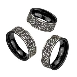 Bungsa Celtic Knot Triskele Ring Silver / Black 316L Stainless Steel, Stainless Steel, No Gemstone