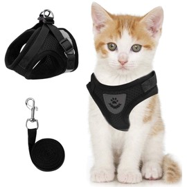 Cat Vest Harness and Small Dog Vest Harness for Walking, All Weather Mesh Harness, Cat Vest Harness with Reflective Strap, Step in Adjustable Harness for Small Cats (Black, XS)