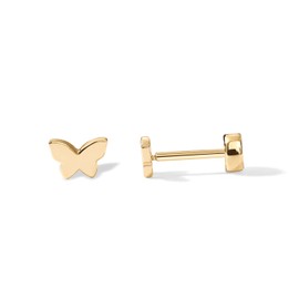 PAVOI 14K Gold Plated 925 Sterling Silver Post Pair of Flat Back Stud Earrings for Women | Butterfly Cartilage Helix Piercing
