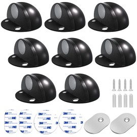 Magnetic Door Stoppers(8 Pack), No Drill Door Stops Magnetic Floor Mount Door Stopper, Self Adhesive, Stainless Steel Magnet Door Stop Wall Protector Door Catch Holder Keep Door Open, Black