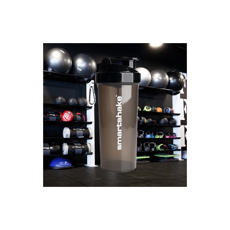 SmartShake LITE Negro 1000 ml, Botella Mezcladora de Proteínas, Libre