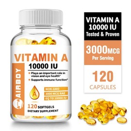 Vitamin A 120 Tablets 10 000IU - Eye Health Immune Booster Non-GMO Gluten Free, 1 Piece / 비타민 A 120정 10 000IU - 눈 건강 면역 강화 비GMO 글루텐 프리, 1개