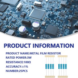 Innfeeltech 25 Pcs 3W 1% Tolerance 100 Ohm Metal Film Resistor Resistance for DIY Project and Experiments