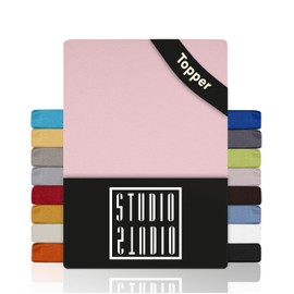 STUDIO Basic Topper Fitted Sheet, 200 x 200 cm, 100% Combed Cotton, Oeko-Tex Standard 100, Bed Sheet, Jersey, Powder