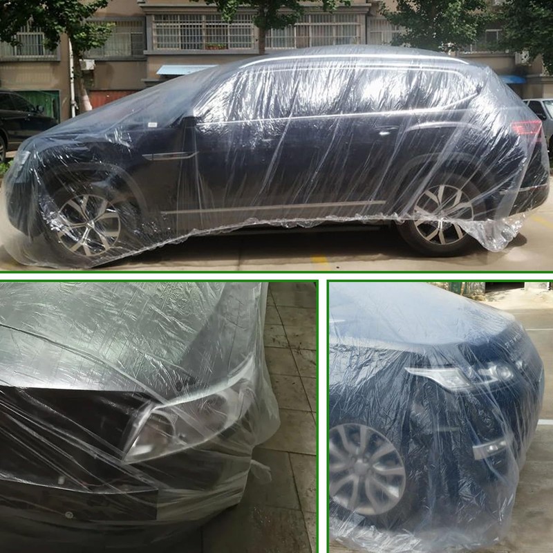 3 Packs Disposable Car Cover Clear Plastic Car Cover Universal