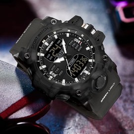 Gosasa - Reloj deportivo para hombre, de cara grande, resistente al agua, retroiluminación, alarma, cronómetro, reloj de pulsera resistente para entrenamiento, senderismo y aventura