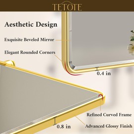TETOTE Pivot Mirror for Bathroom 20 x 30 Glossy Gold Tilt Rectangle Metal Framed Vanity Mirror, Modern Farmhouse Adjustable Tilting Beveled Rectangular Wall Mirror, Horizontal/Vertical