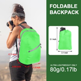 Beaface Ultra Lightweight Backpack Foldable, Waterproof Foldable Rucksack for Outdoor Travelling, Packable Backpack Folding Travel Backpack for Men Women Hiking Walking Camping Biking (Green)