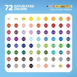 Arrtx Acrylic Markers 72 Colors,Valve Design,Medium Tip Acrylic Paint Pens Quick Drying,Waterproof Paint Markers for Rock Painting,Wood,Ceramic,Plastic,Art Supplies