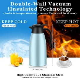 Norme 2 Pcs Thermal Coffee Carafe Insulated Stainless Steel Coffee Carafe for Hot Liquid Vacuum Thermal Pot Creamer Carafe Dispenser with Brushes Keeping Hot Water Milk(Blue,68 oz)