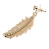 Gold Tone Clear Crystal Delicate Feather Drop Earrings - 50mm
