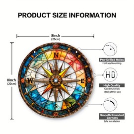 2D Flat 8x8 Inch Nautical Compass Design Round Acrylic Ornament with Hanging Rope - Wall Decor, Gift Idea