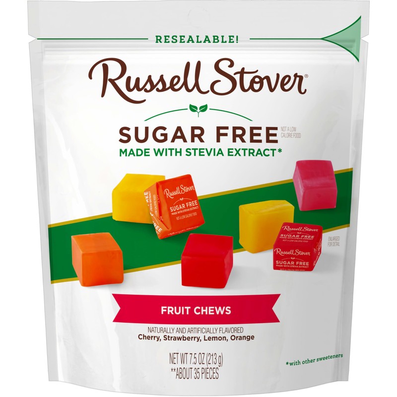 RUSSELL STOVER Sugar Free Fruit Chews Candy, 7.5 oz. bag