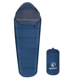 REDCAMP Ultra Lightweight Mummy Sleeping Bag for Backpacking, Hiking and Camping, Comfort for Adults Warm Weather, Hooded with Compression Sack, Navy Blue (86"x 29")