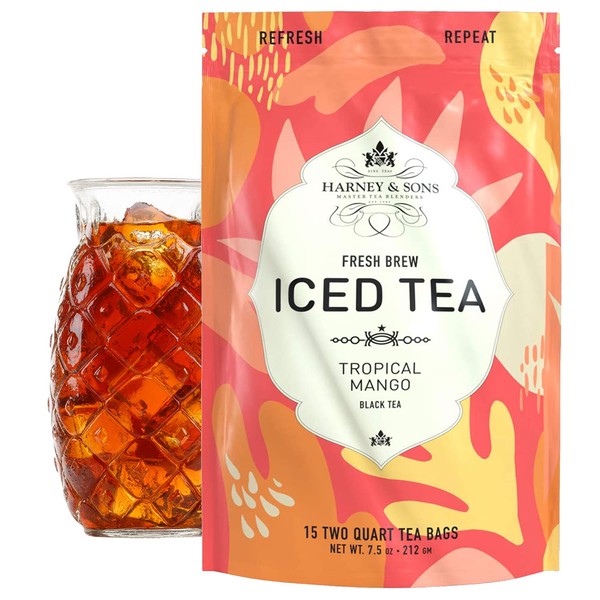 Harney & Sons Tropical Mango | Fresh Brew Iced Tea Pouches, 15 Two Qt Large Tea Pouches