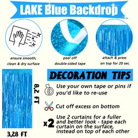 4 Pack New Blue Fringe Curtain Backdrop, 3.2Ft x 8.2Ft Sparkle Metallic Tinsel Foil Fringe Streamers Background for Photo Booth Birthday Wedding Baby Shower Party Thanksgiving Christmas Decorations