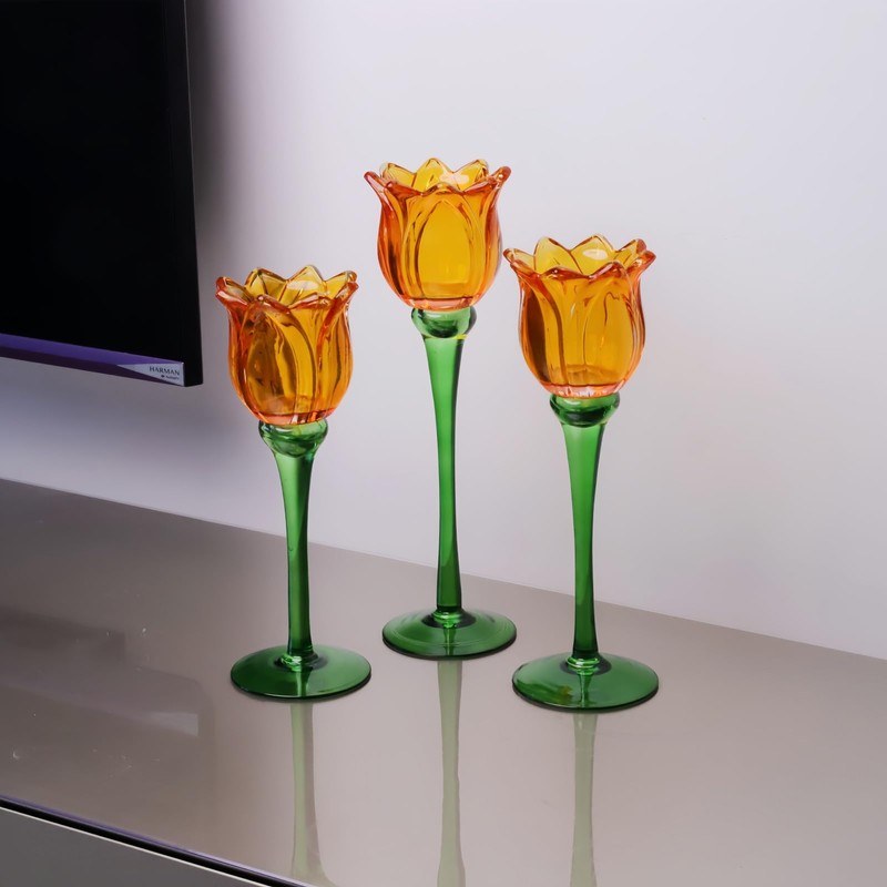 VOHO Orange Tulips Votive Candle Holders for Spring Decor, Elegant