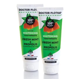 MOUTHWATCHERS Whitening Fluoride Free Naturally Sourced Toothpaste, 2 Tubes, 3 oz Each, for Sensitive Teeth and Gums, Organic, SLS Free, Fresh Mint and Organic Propolis, by Dr. Plotka's