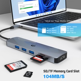 USB C Hub, Tymyp 6 in 1 USB C Docking Station for Mac Pro/Air, Fast USB 3.0 Adapter for Dell, Surface, HP, Lenovo, and Other Type C Devices (4K HDMI, SD/TF, USB A 3.0)