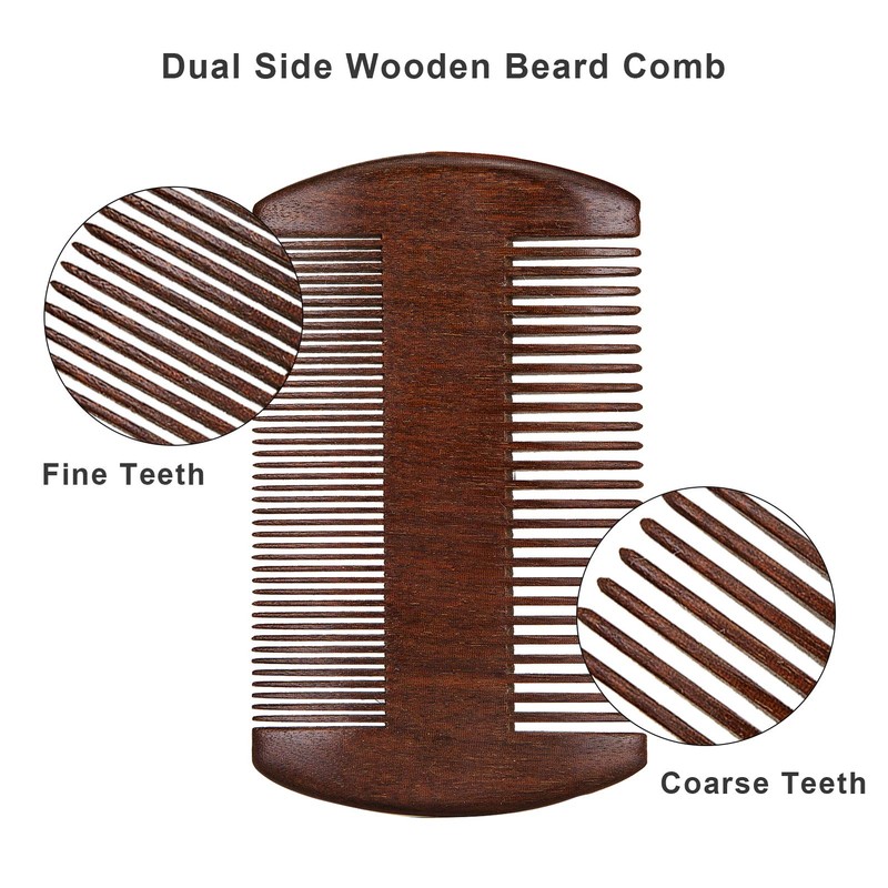 MANEJACK Wooden Beard Comb & Case, Dual Action Fine &
