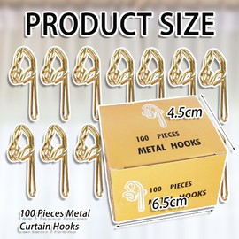 100 Pieces Metal Curtain Hooks, Pack Curtains Header Tape Drapery Hooks,Heavy Duty Metal Curtain Header Tape Drapery Hook,for Pencil Pleats Curtains(Gold)