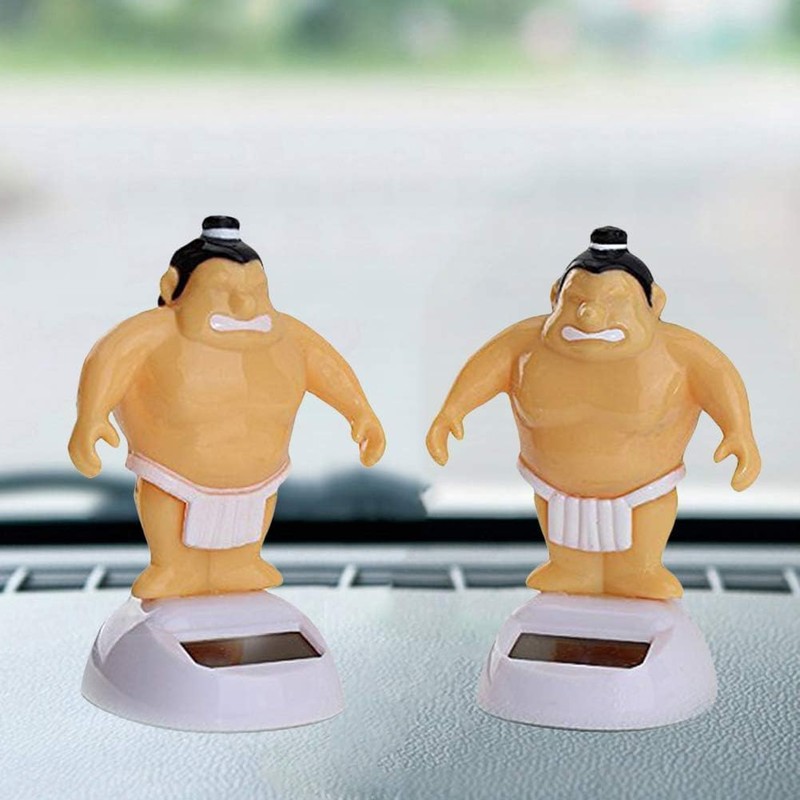 Yellow Sumo Wrestler Solar Power Swinging Car Interior Dashboard Ornament