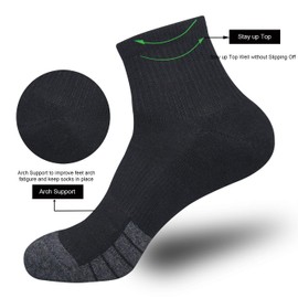 GKX Men's 10 Pairs Cotton Moisture Wicking Cushioned Sole Preformance Training Running AthleticWorkout Low Cut Socks(Black 10P)