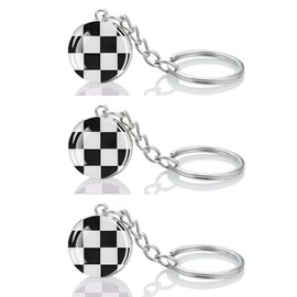 LLBFHH 3 Pcs Checkered Racing Flag Key Chain,Cool Keychain for Car Keys,Stainless Steel Keyrings & Keychains,Used for Home Decoration,Jewelry Hanging Decorations., Racing Flag, Small