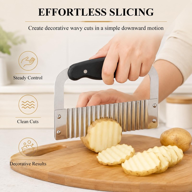 Crinkle-Cut Wave Slicer, Stainless Steel French Fry & Vegetable Cutter