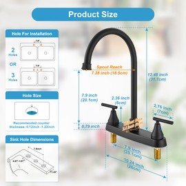 Cinwiny Kitchen Faucets,2 Handle RV Kitchen Sink Faucet High Arc 360°Rotating Spout 8 Inch Kitchen Faucet with Supply Lines, 3 Hole Kitchen Faucet Without Side Sprayer,Matte Black