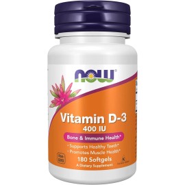 NOW Supplements, Vitamin D-3 400 IU, Strong Bones*, Structural Support*, 180 Ct